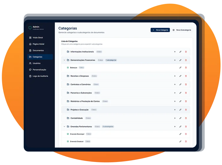 Tela de Criação de Categorias de Despesas e Receitas no Software